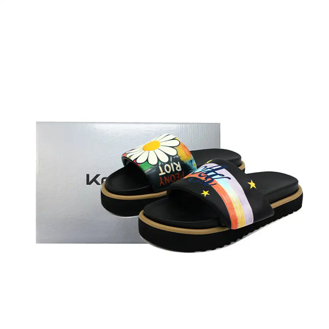 KAALIXTO | Daisy Rainbow Graffiti Printed Slide Slippers