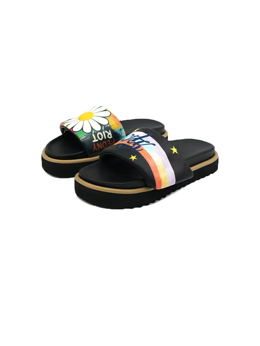 KAALIXTO | Daisy Rainbow Graffiti Printed Slide Slippers
