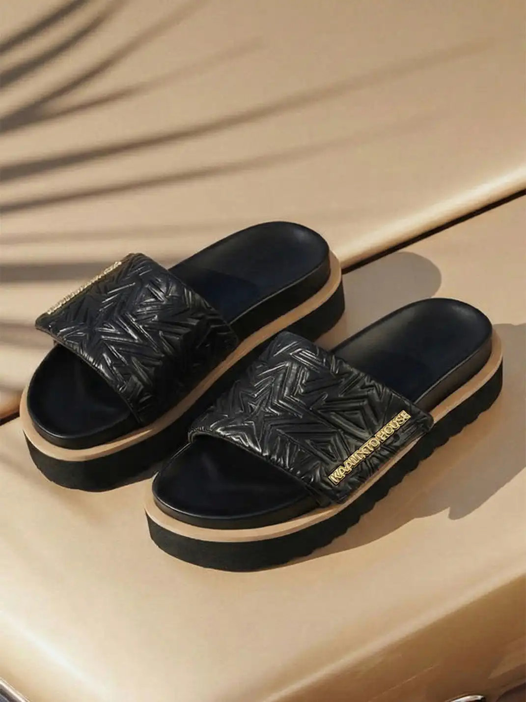 KAALIXTO | Embossed Logo Platform Slide Sandals