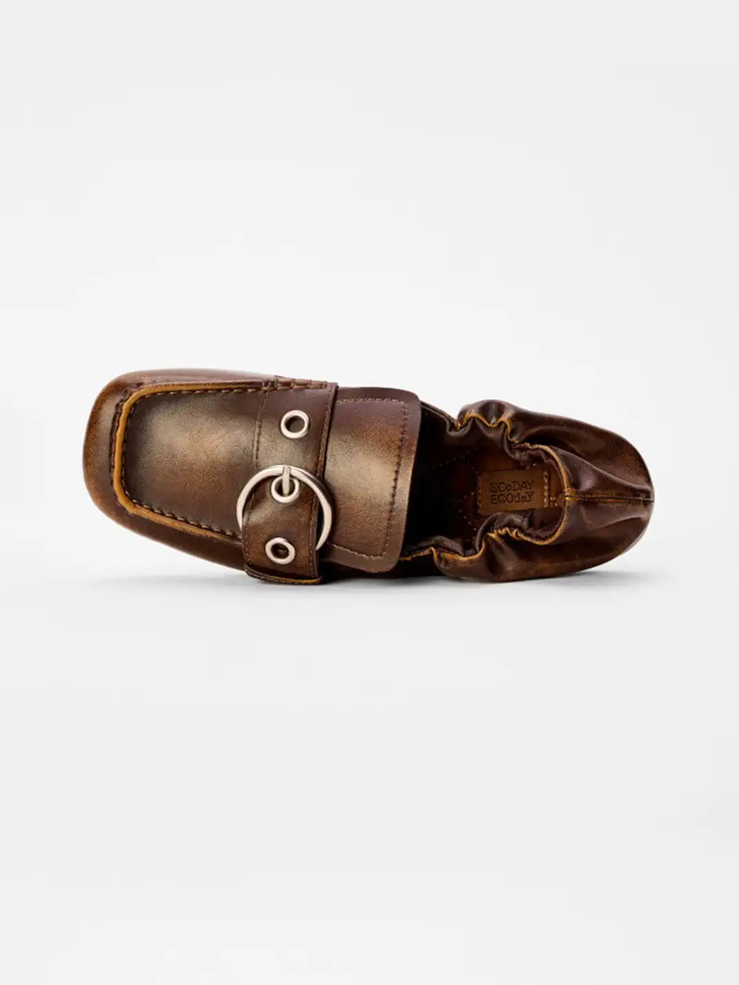ECODAY | Slouchy Brown Buckle Square Toe Loafers