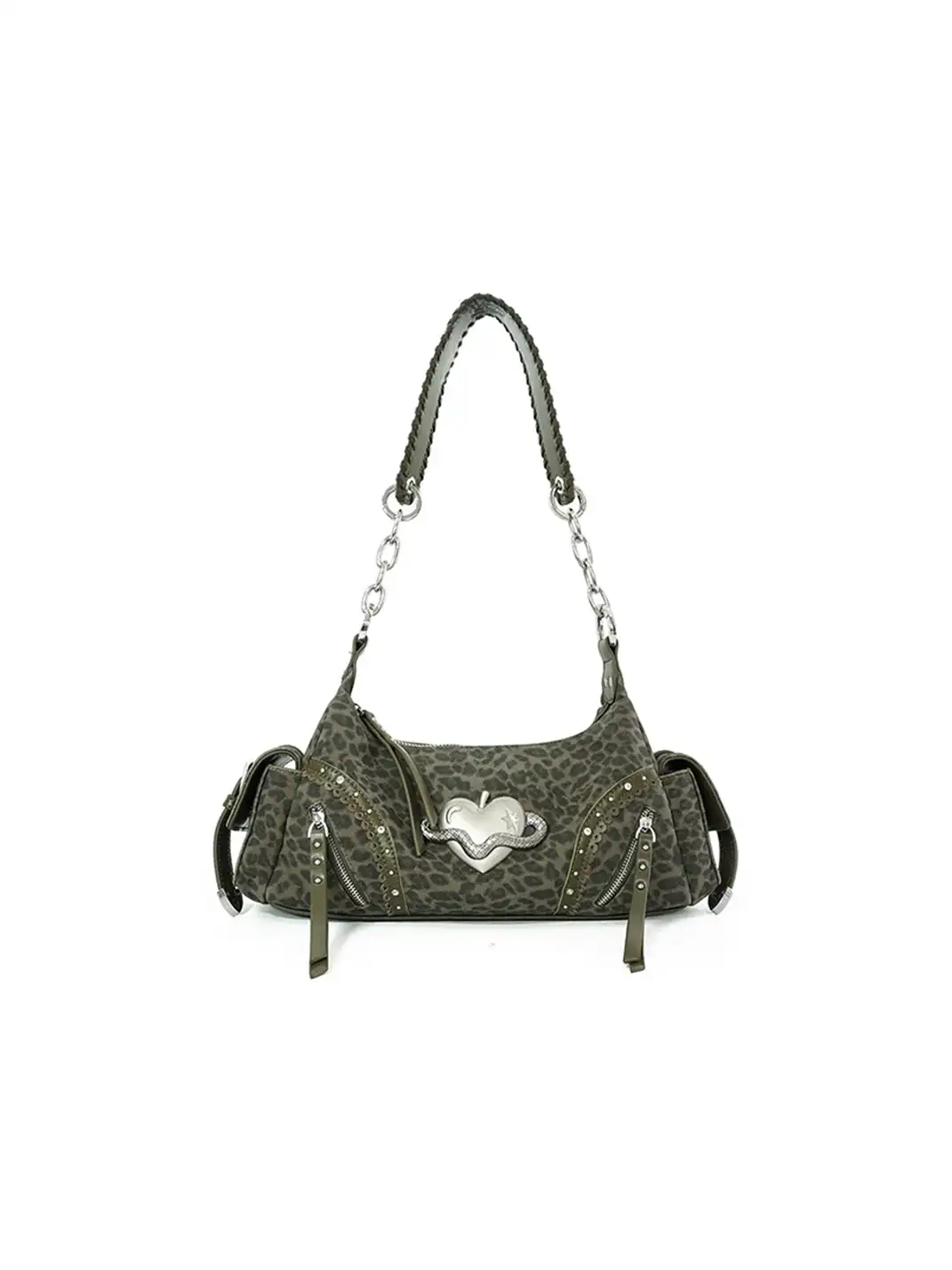 VFVF | Leopard Print Heart Snake Hardware Chain Underarm Shoulder Bag