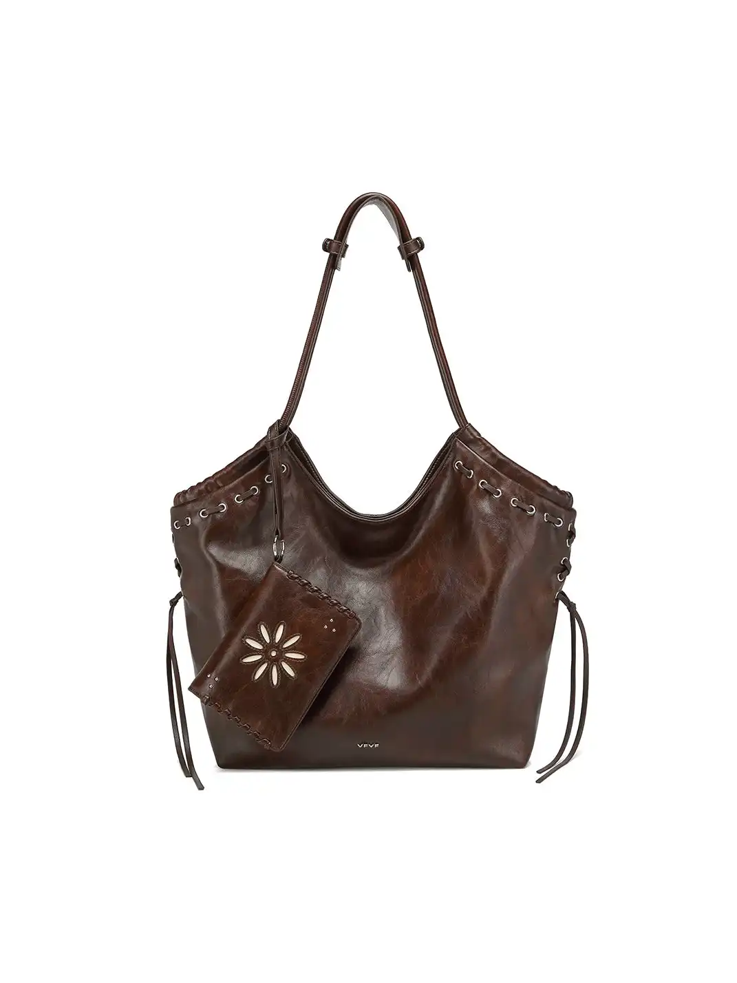 VFVF | Eyelet Drawstring Large Capacity Leather Tote Shoulder Bag