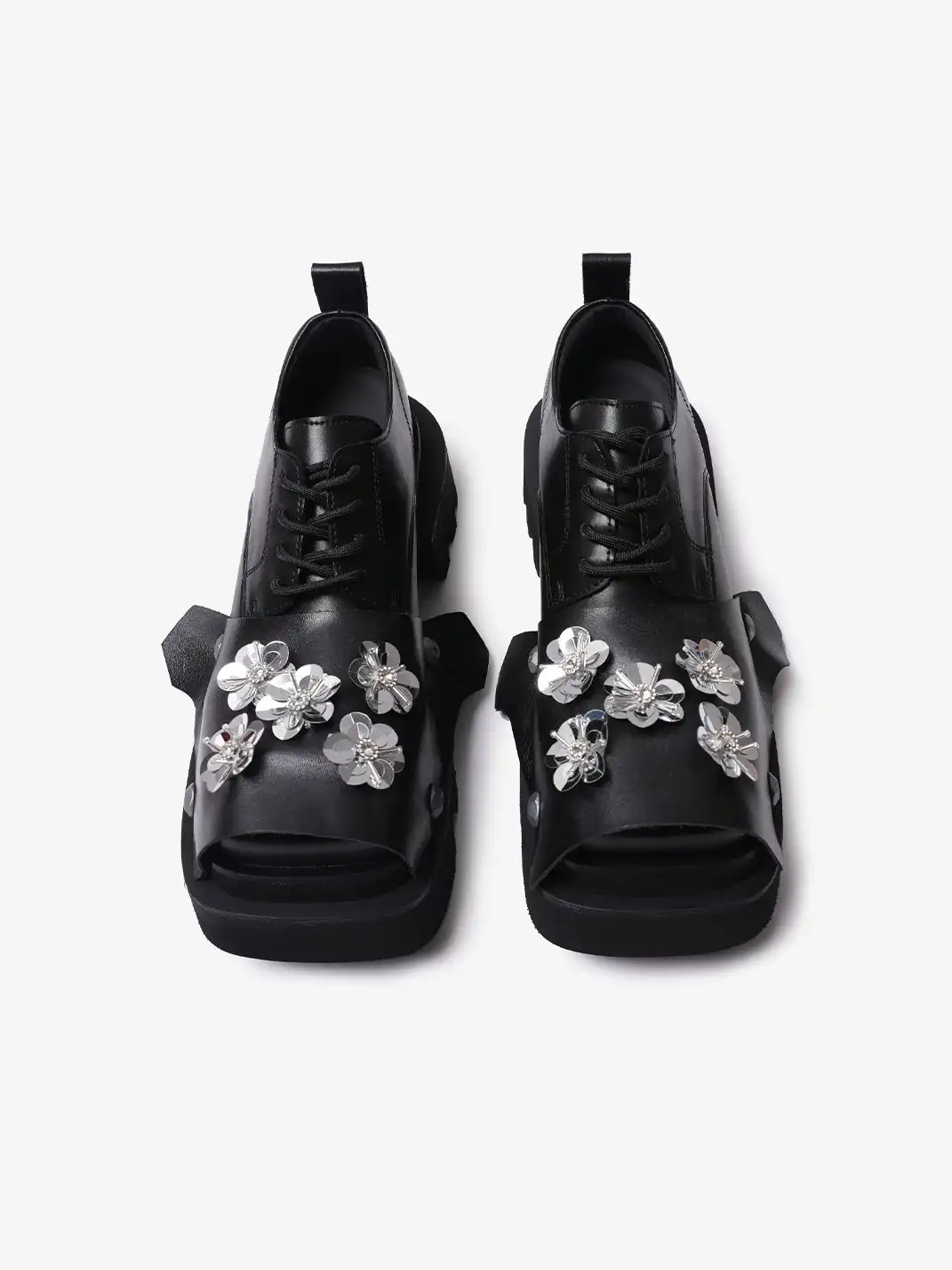PINJIAHUI | Floral Rhinestone Platform Derby Sandals