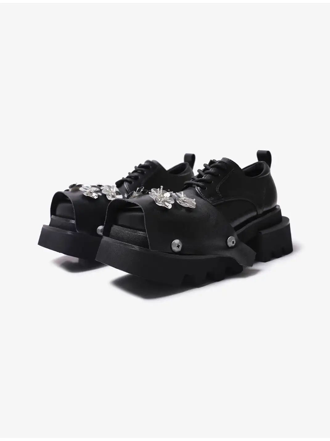 PINJIAHUI | Floral Rhinestone Platform Derby Sandals