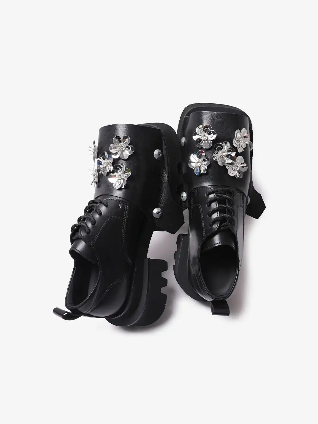 PINJIAHUI | Floral Rhinestone Platform Derby Sandals