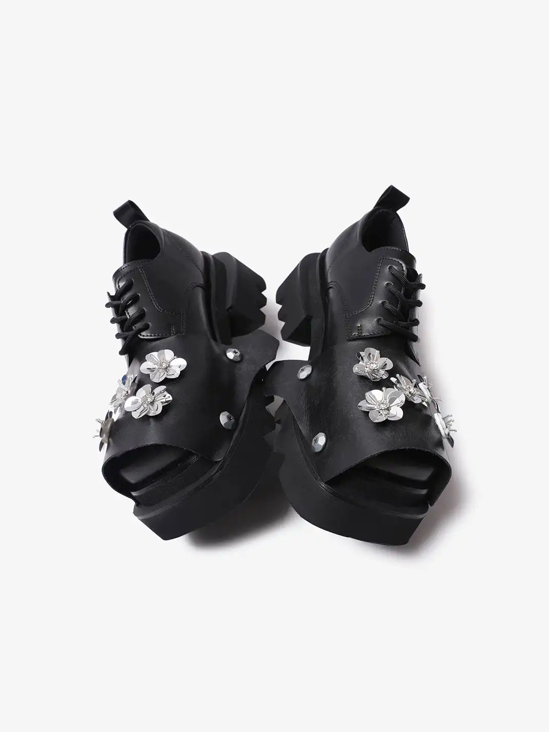 PINJIAHUI | Floral Rhinestone Platform Derby Sandals