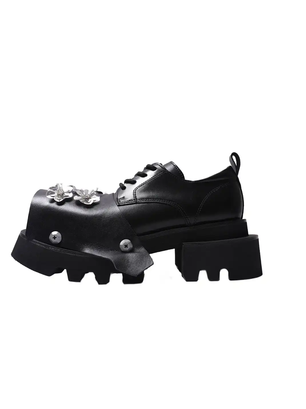 PINJIAHUI | Floral Rhinestone Platform Derby Sandals