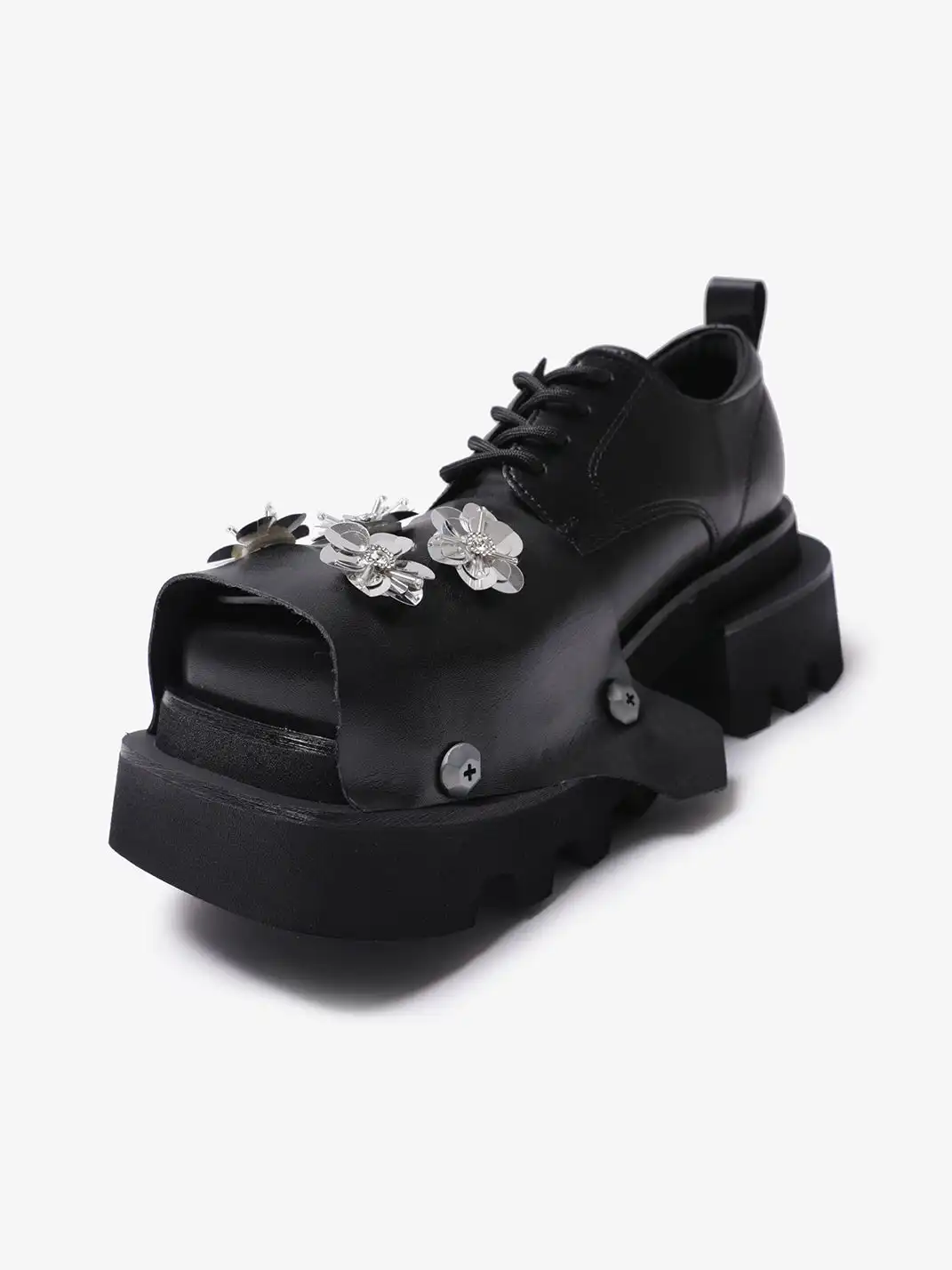PINJIAHUI | Floral Rhinestone Platform Derby Sandals
