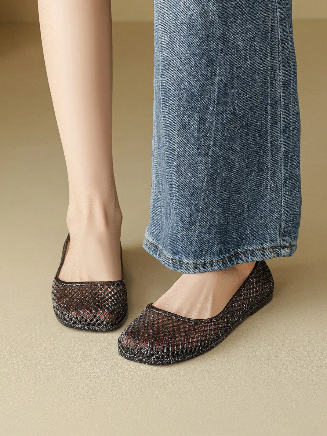 Agsdon | Glitter Mesh Jelly Flats