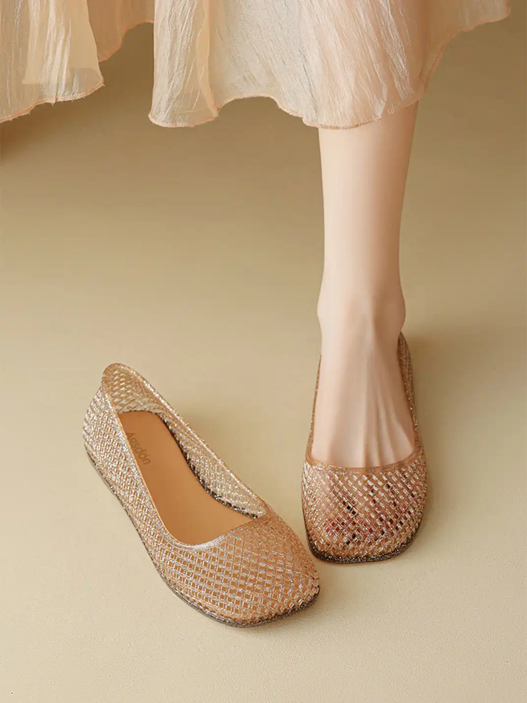 Agsdon | Glitter Mesh Jelly Flats