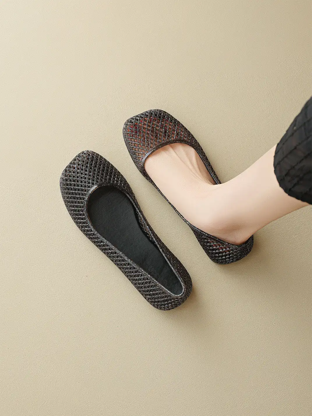 Agsdon | Glitter Mesh Jelly Flats