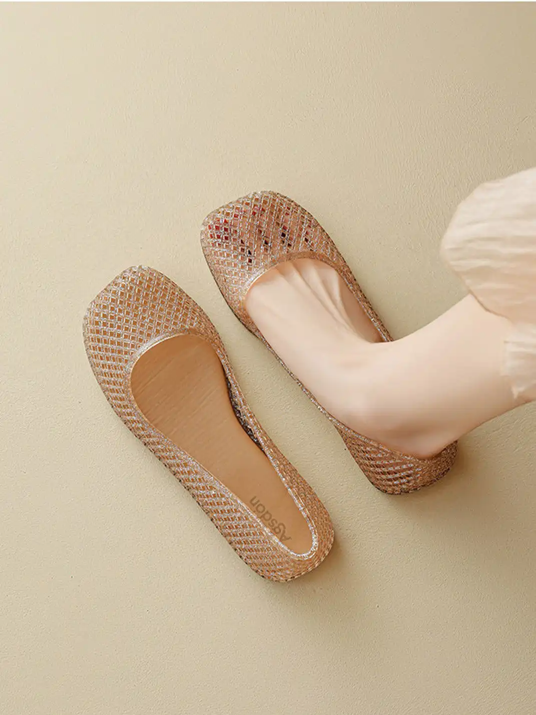 Agsdon | Glitter Mesh Jelly Flats