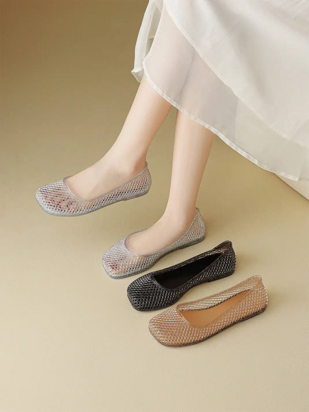 Agsdon | Glitter Mesh Jelly Flats