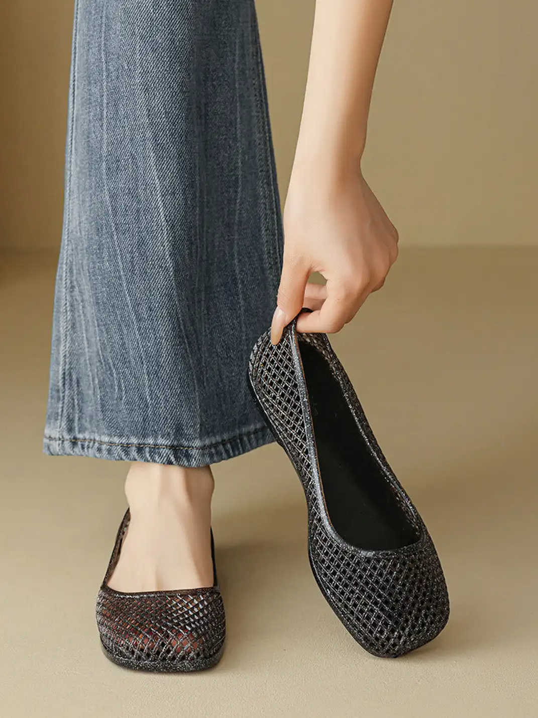 Agsdon | Glitter Mesh Jelly Flats