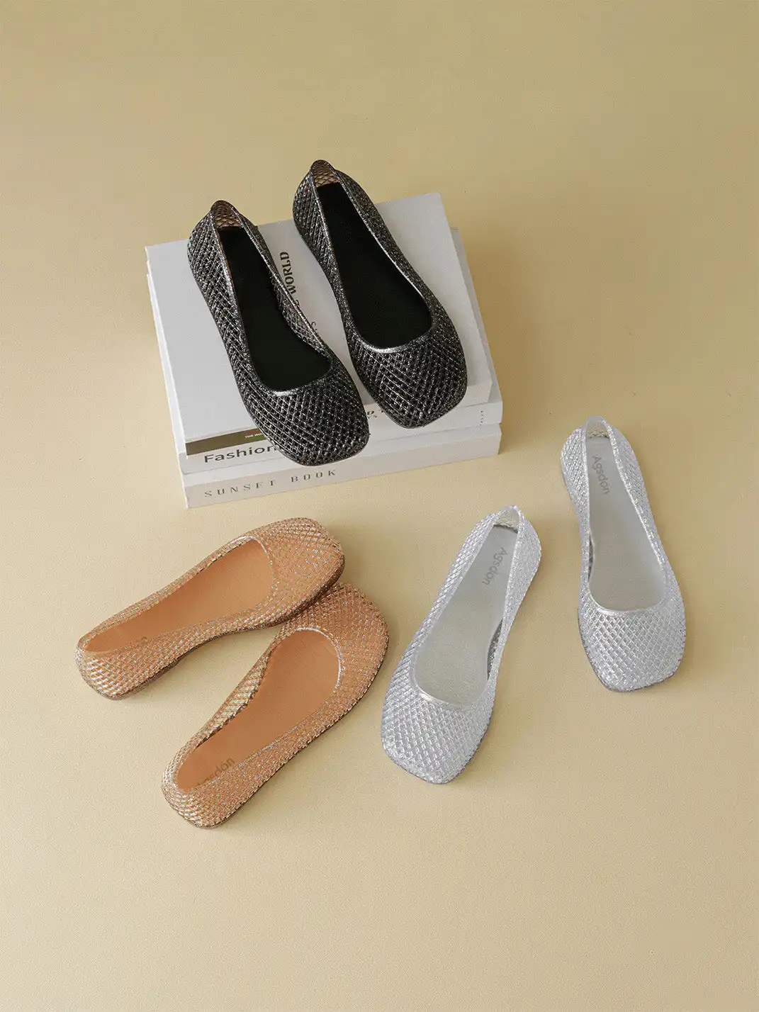 Agsdon | Glitter Mesh Jelly Flats