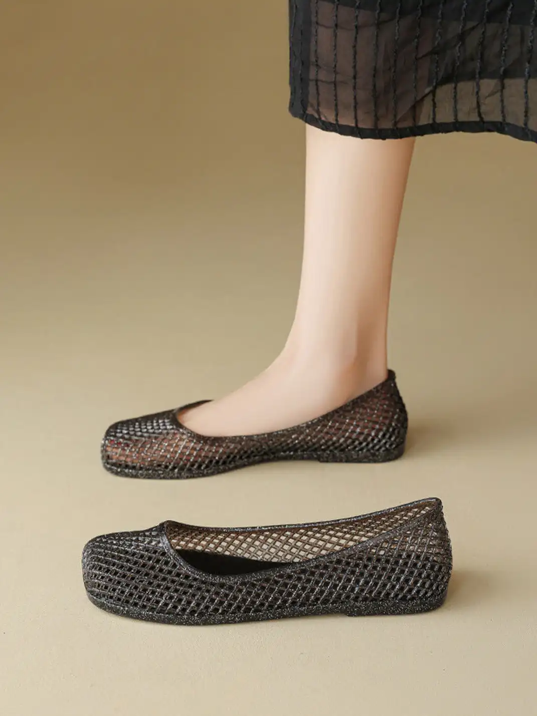 Agsdon | Glitter Mesh Jelly Flats