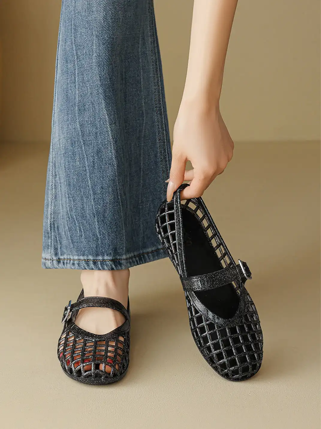 Agsdon | Glitter Hollow Mary Jane Flats
