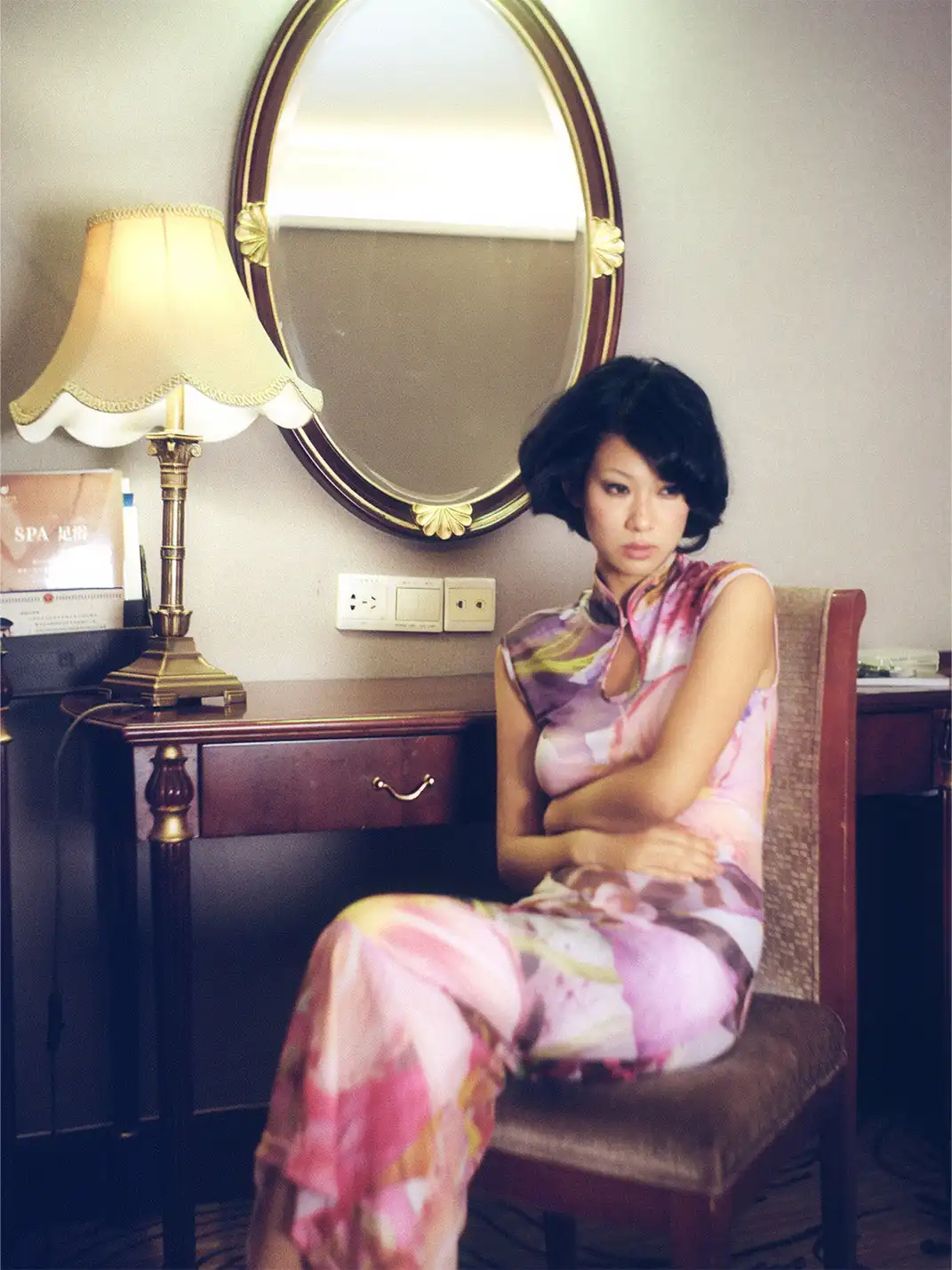 Plump Maiden | Floral Bush Mesh Hollow Out Printed Cheongsam-Purple