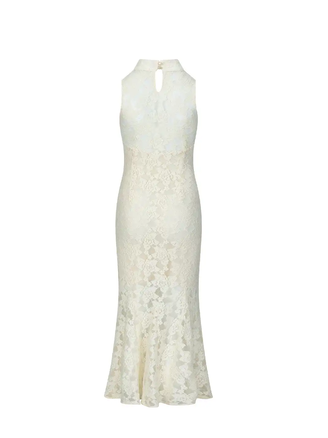 CAPPOW | White Lace Stretch Hollow Out Cheongsam Dress