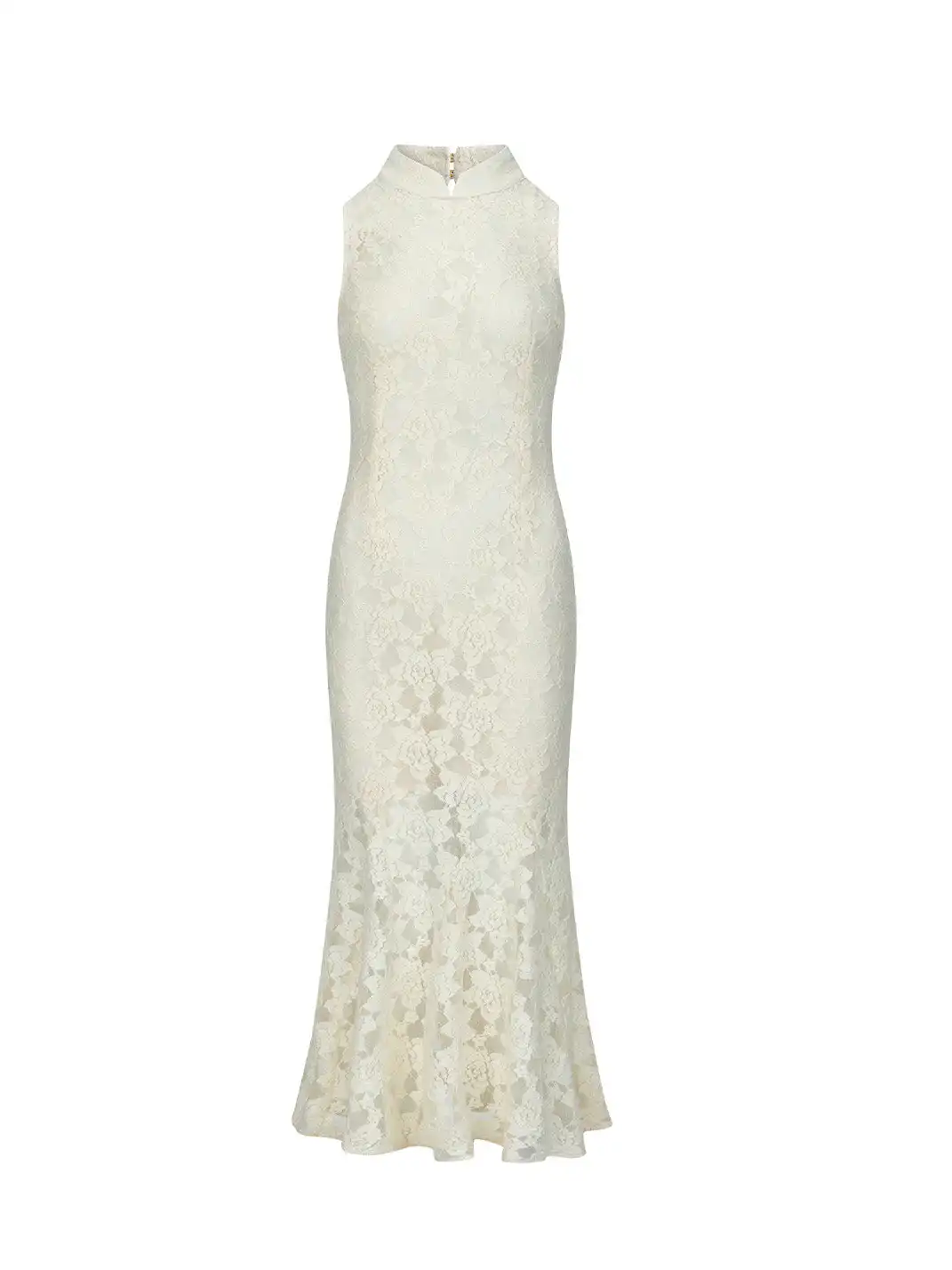 CAPPOW | White Lace Stretch Hollow Out Cheongsam Dress