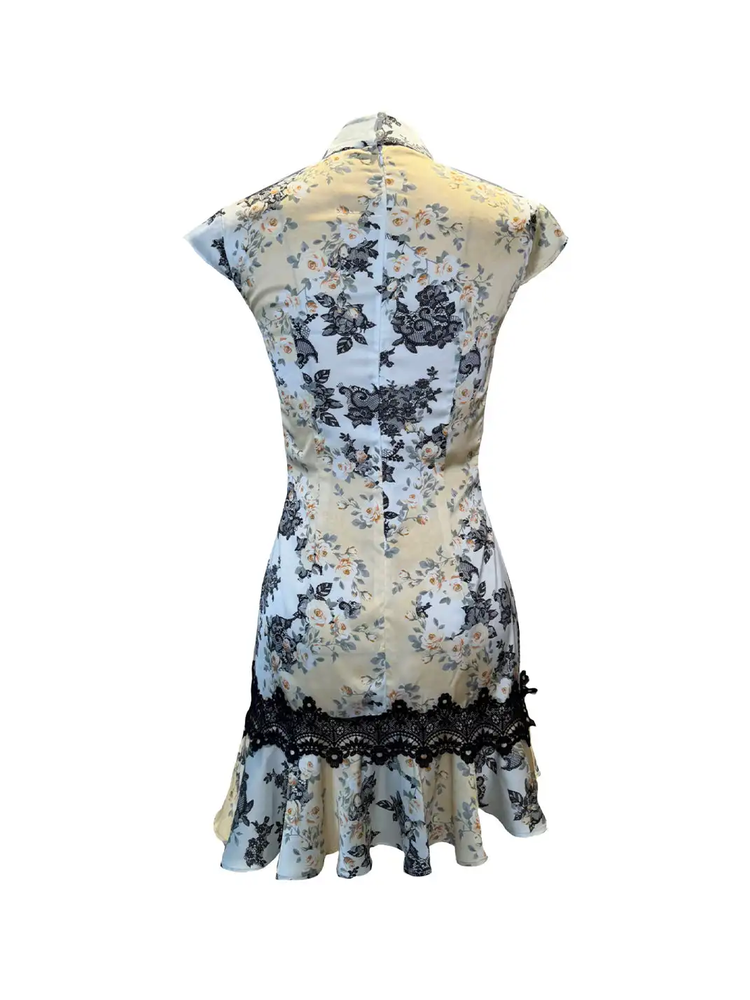 CAPPOW | Satin Floral Print Lace Spliced Dress