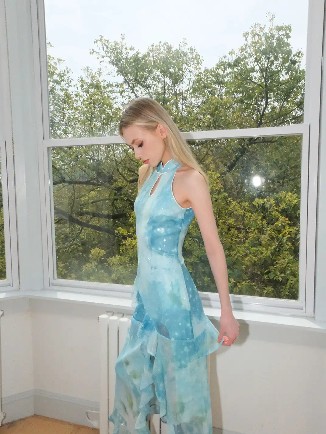 CAPPOW | Mint Sequin Ruffled Cheongsam