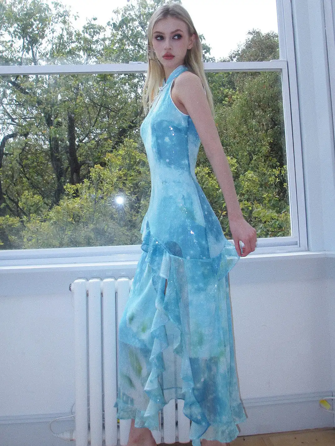 CAPPOW | Mint Sequin Ruffled Cheongsam