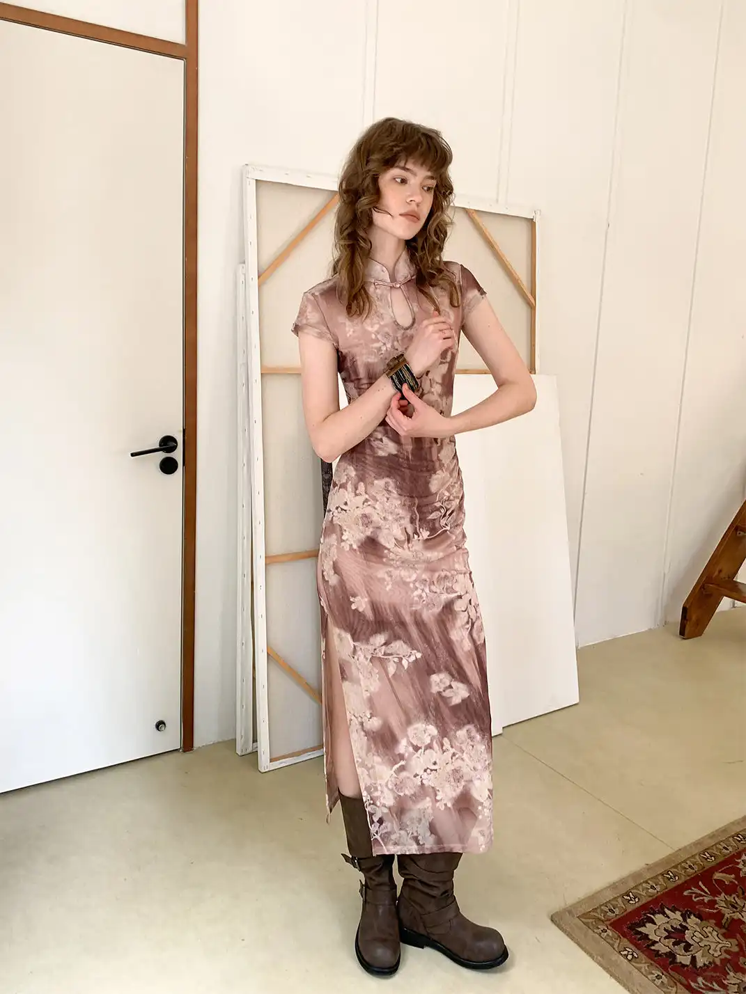 CAPPOW | Ink Wash Poetry Print Stretch Slim Fit Dress