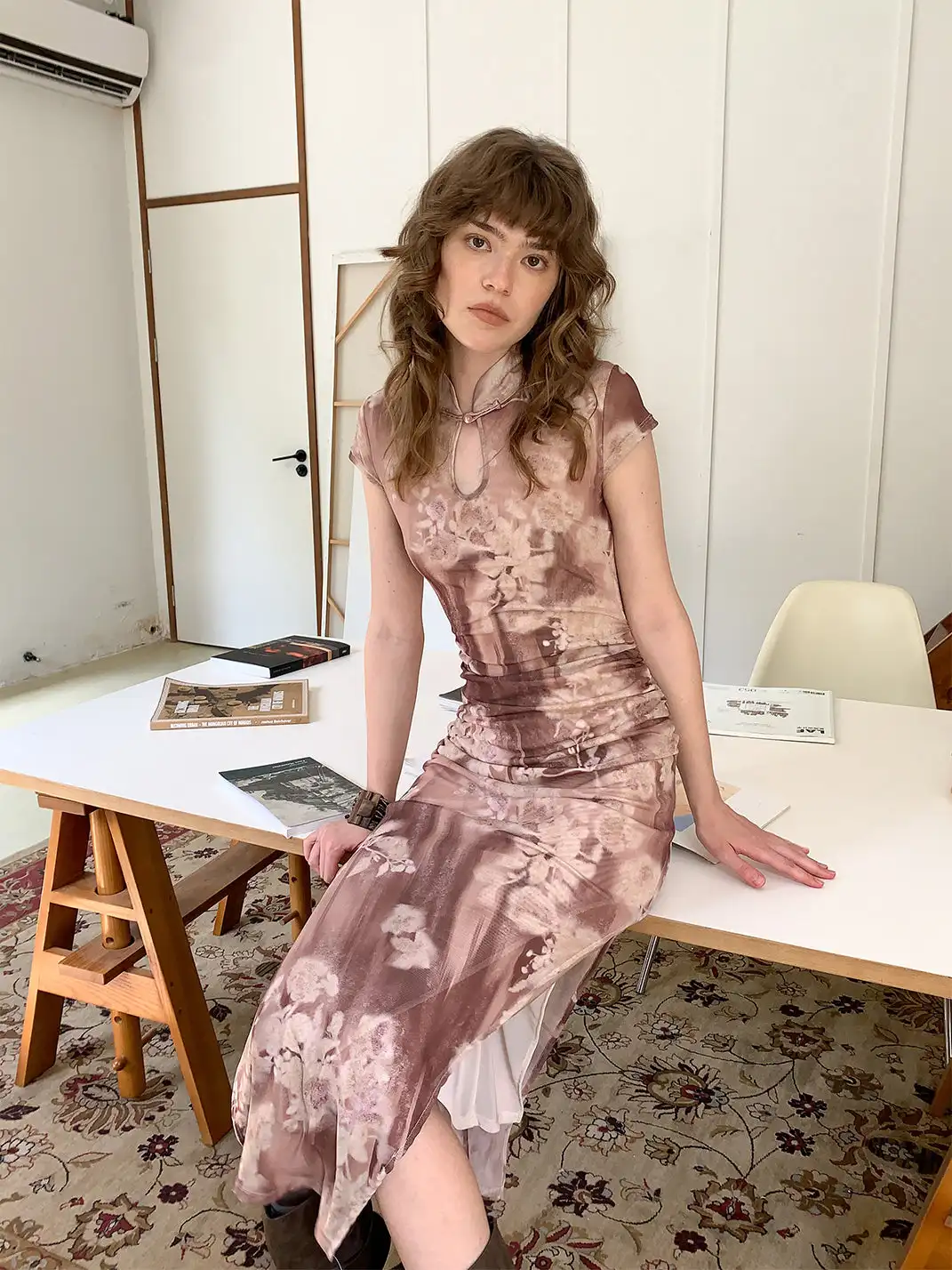 CAPPOW | Ink Wash Poetry Print Stretch Slim Fit Dress