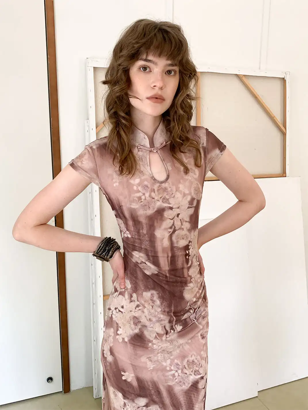 CAPPOW | Ink Wash Poetry Print Stretch Slim Fit Dress