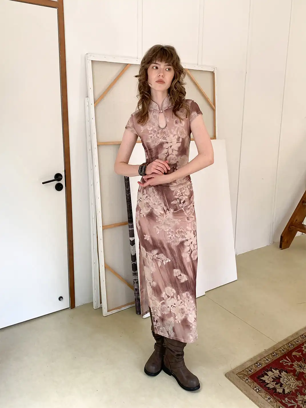 CAPPOW | Ink Wash Poetry Print Stretch Slim Fit Dress