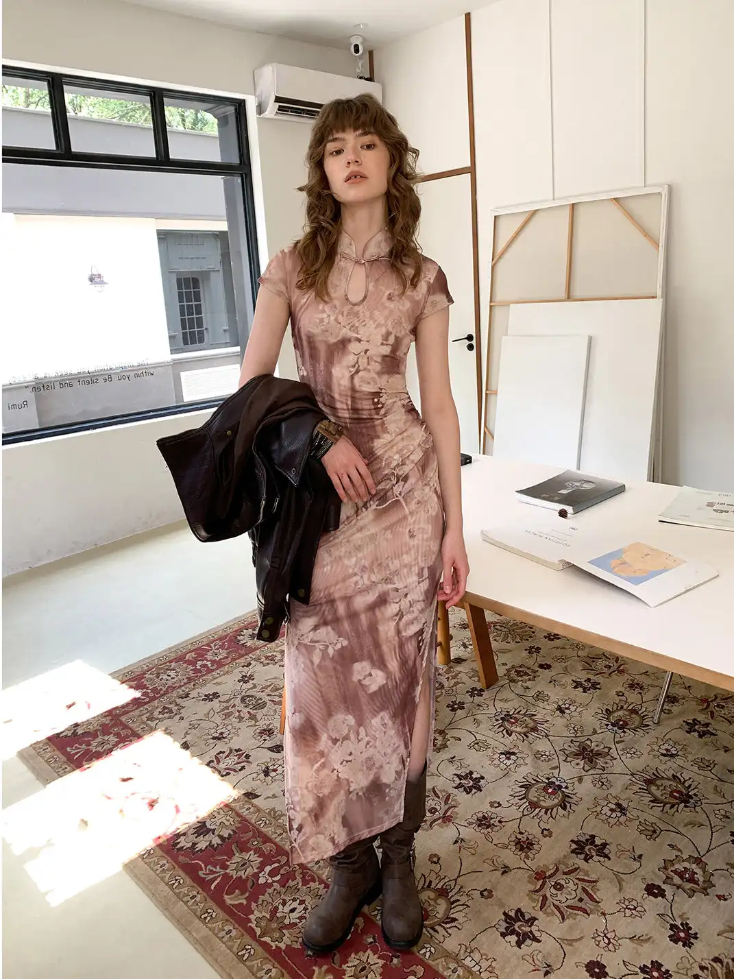 CAPPOW | Ink Wash Poetry Print Stretch Slim Fit Dress