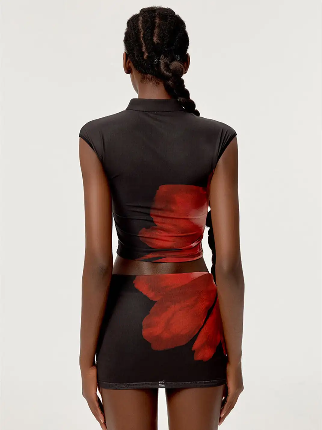 HiimDai | Cheongsam Collar Slim Fit Crop Top & Skort Set