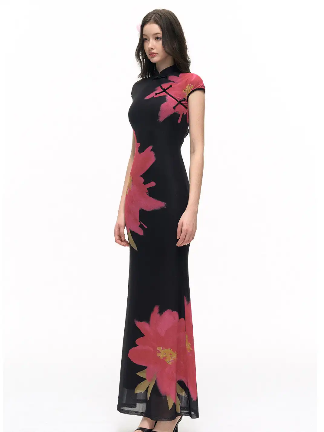 HiimDai | Night Blaze Floral Color Block Cheongsam Dress