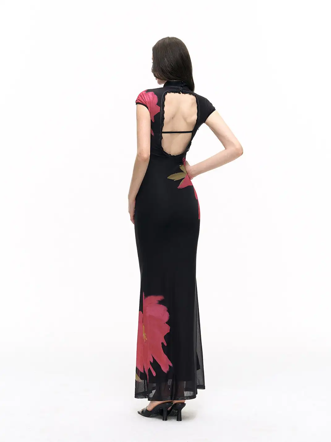 HiimDai | Night Blaze Floral Color Block Cheongsam Dress