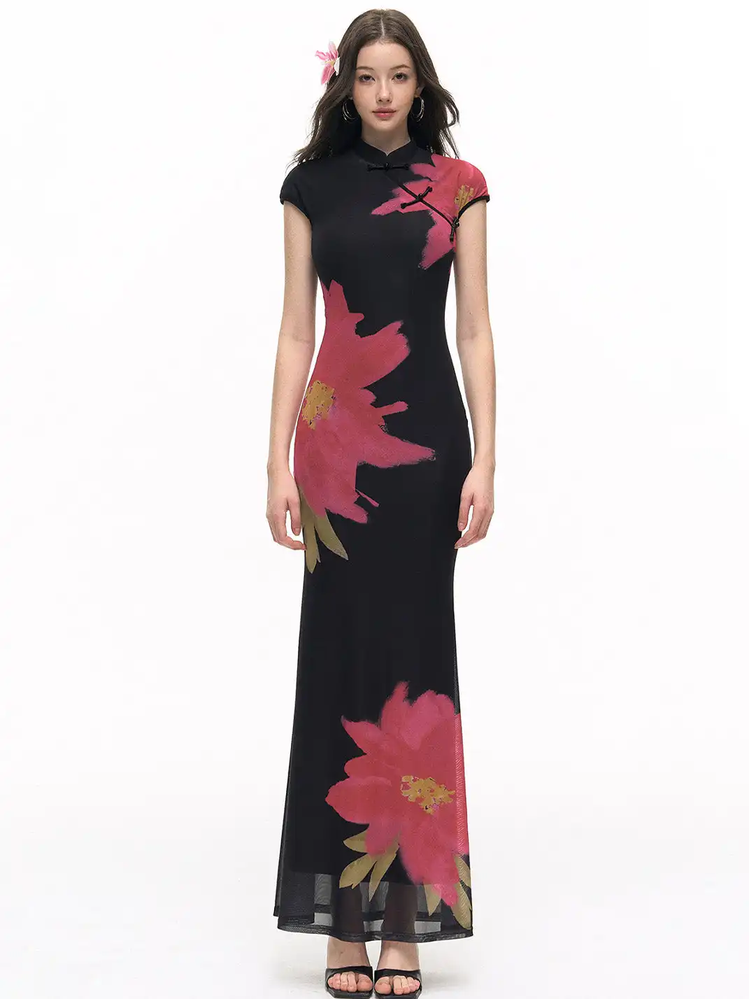 HiimDai | Night Blaze Floral Color Block Cheongsam Dress