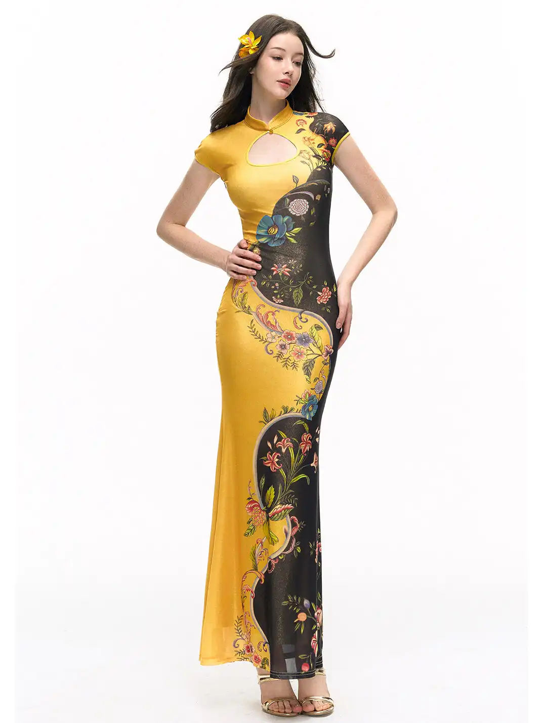 HiimDai | Gold Hot Stamping Stretch Bodycon Mermaid Midi Dress