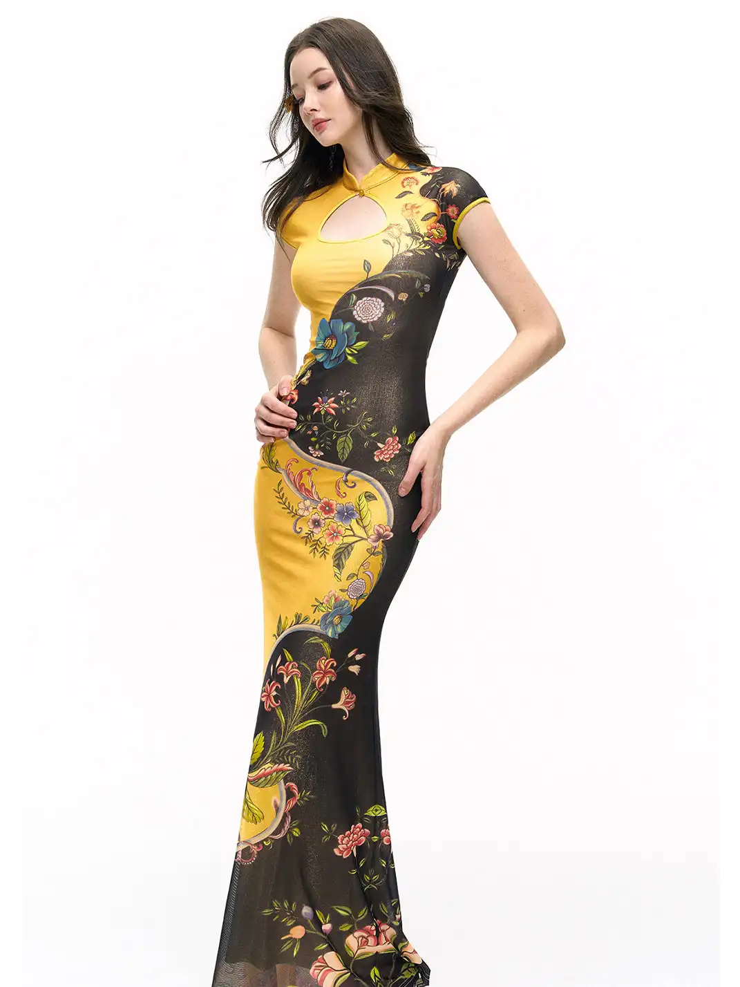 HiimDai | Gold Hot Stamping Stretch Bodycon Mermaid Midi Dress