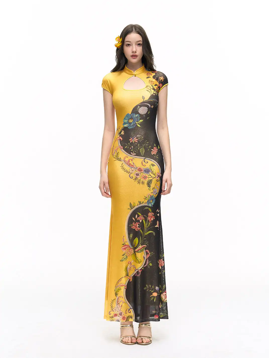 HiimDai | Gold Hot Stamping Stretch Bodycon Mermaid Midi Dress