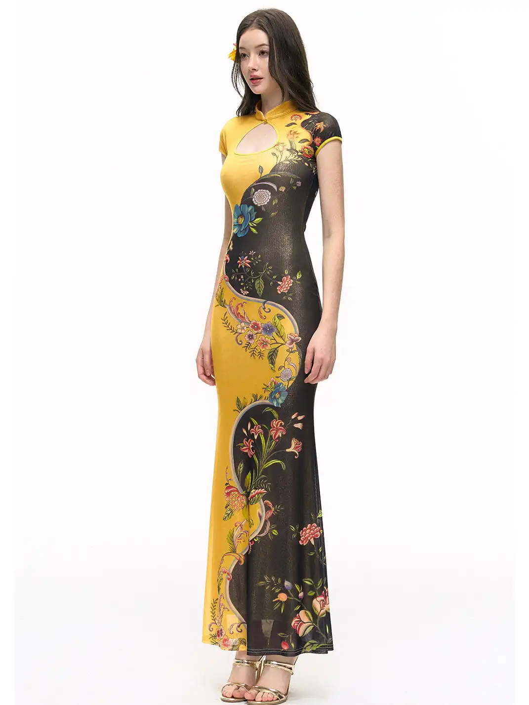 HiimDai | Gold Hot Stamping Stretch Bodycon Mermaid Midi Dress