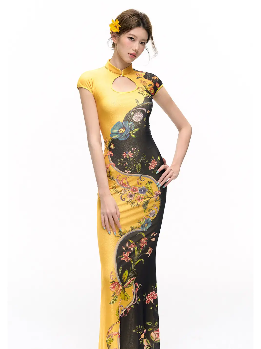 HiimDai | Gold Hot Stamping Stretch Bodycon Mermaid Midi Dress
