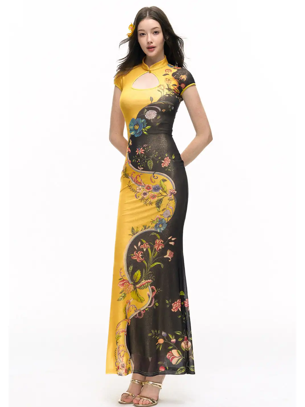 HiimDai | Gold Hot Stamping Stretch Bodycon Mermaid Midi Dress