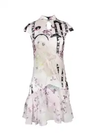4RE1GN | Girlish Pattern Print Cheongsam Collar Spliced Dress
