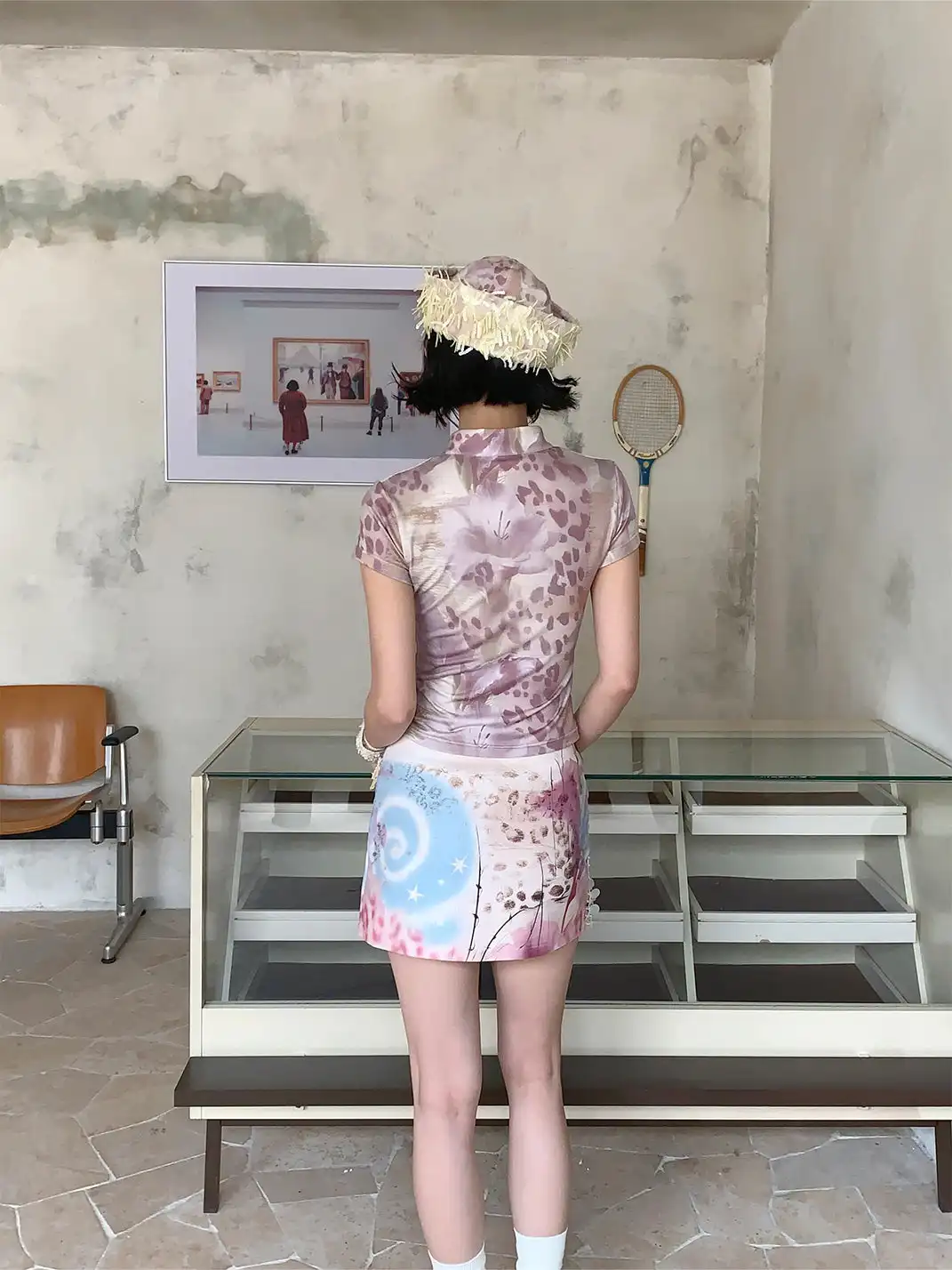4RE1GN | Lace Spliced Cheongsam Collar T-Shirt
