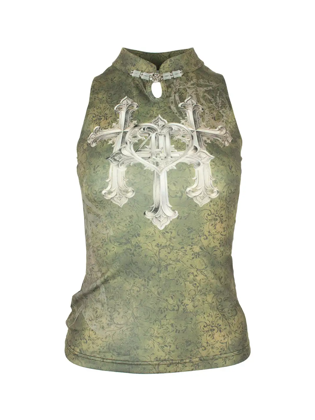 4RE1GN | Triple Cross Badge Pattern Print Sleeveless Top