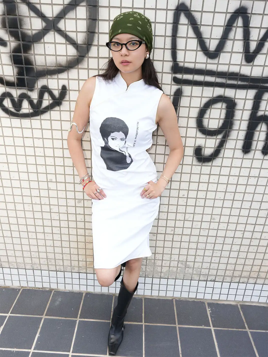 NaNaNew YAN | Rock Plum Print Cheongsam Top & Half Skirt Set