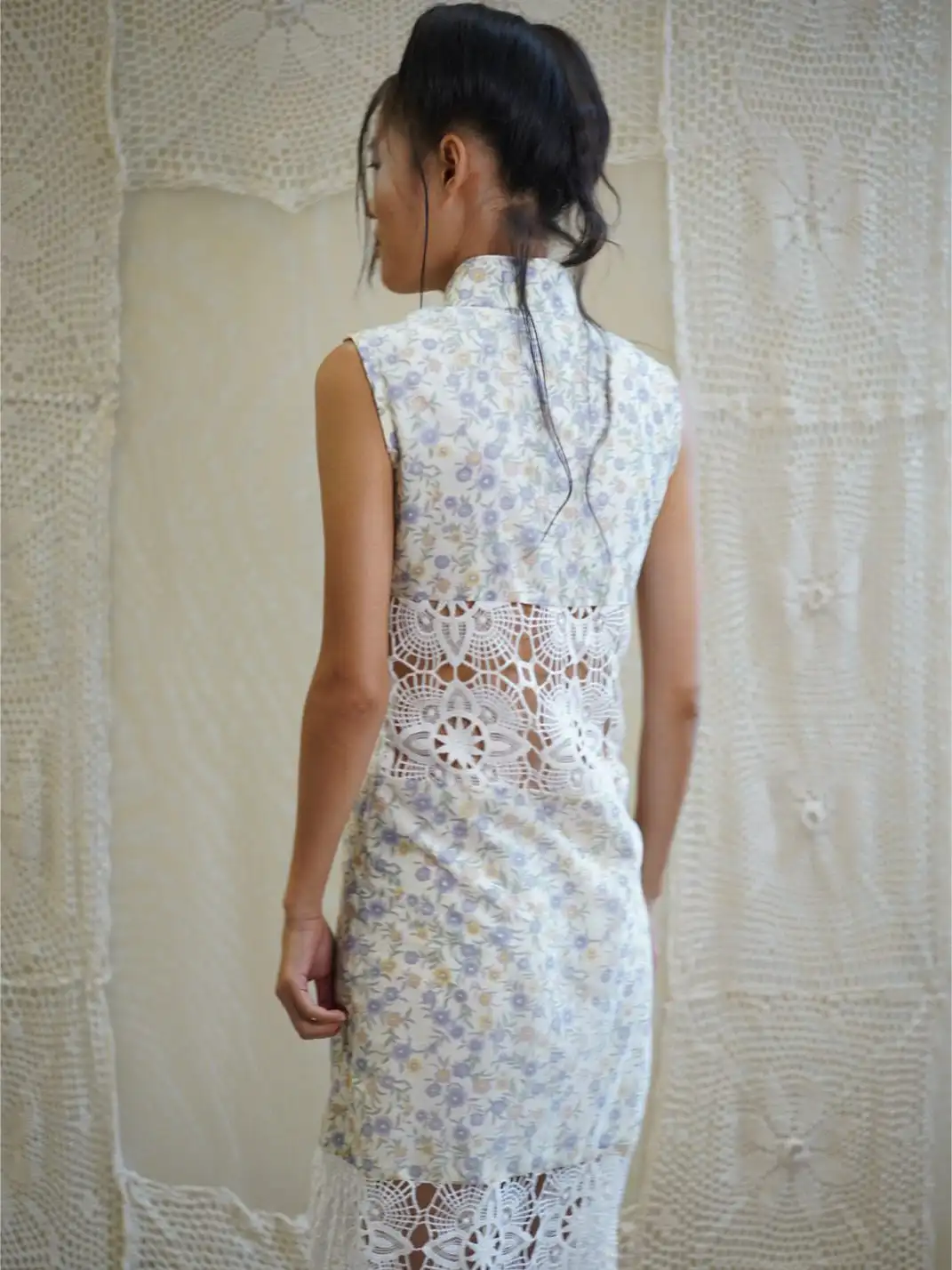 Hooshout | Ditsy Floral Lace Spliced Cheongsam Dress