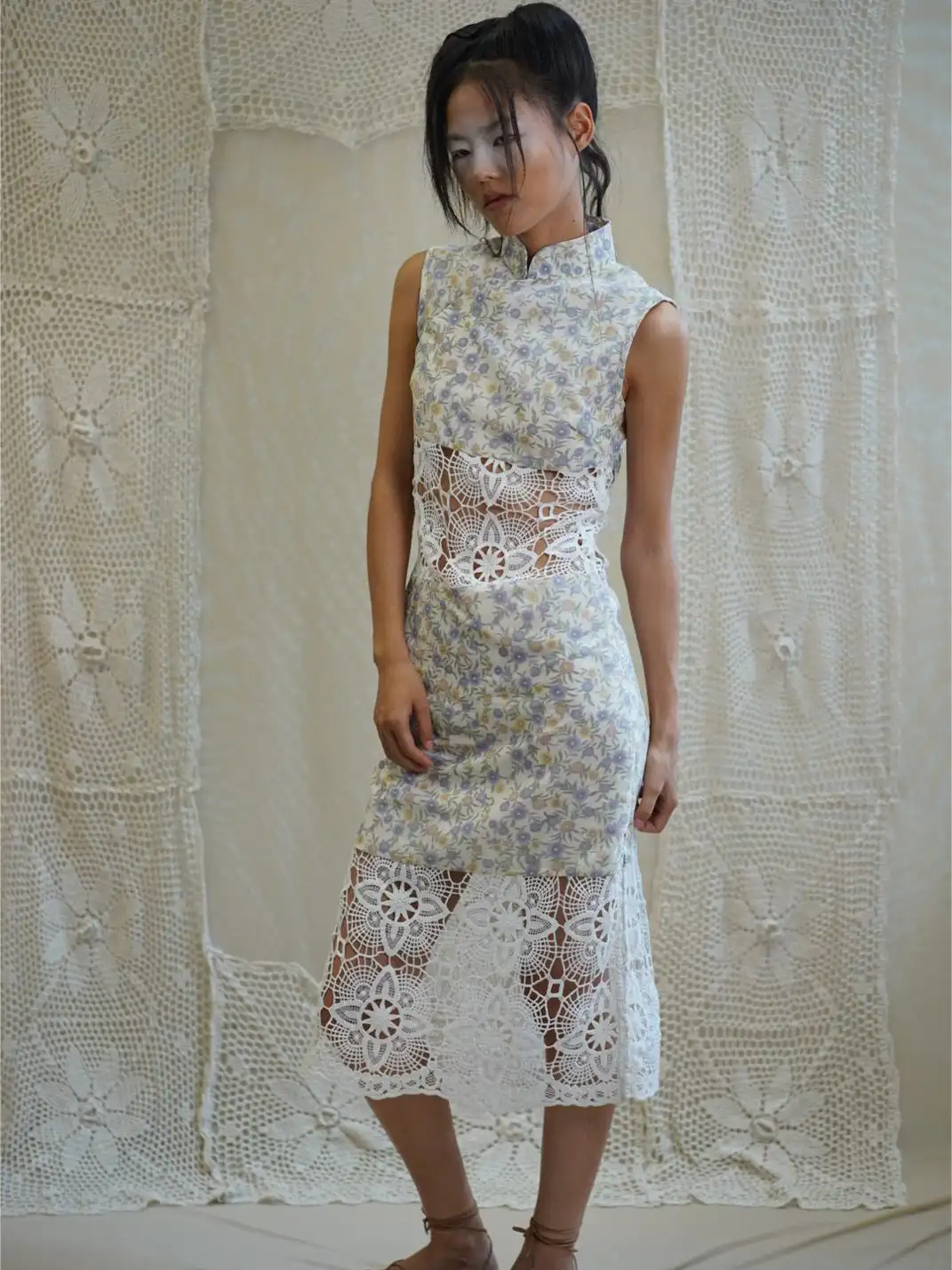 Hooshout | Ditsy Floral Lace Spliced Cheongsam Dress