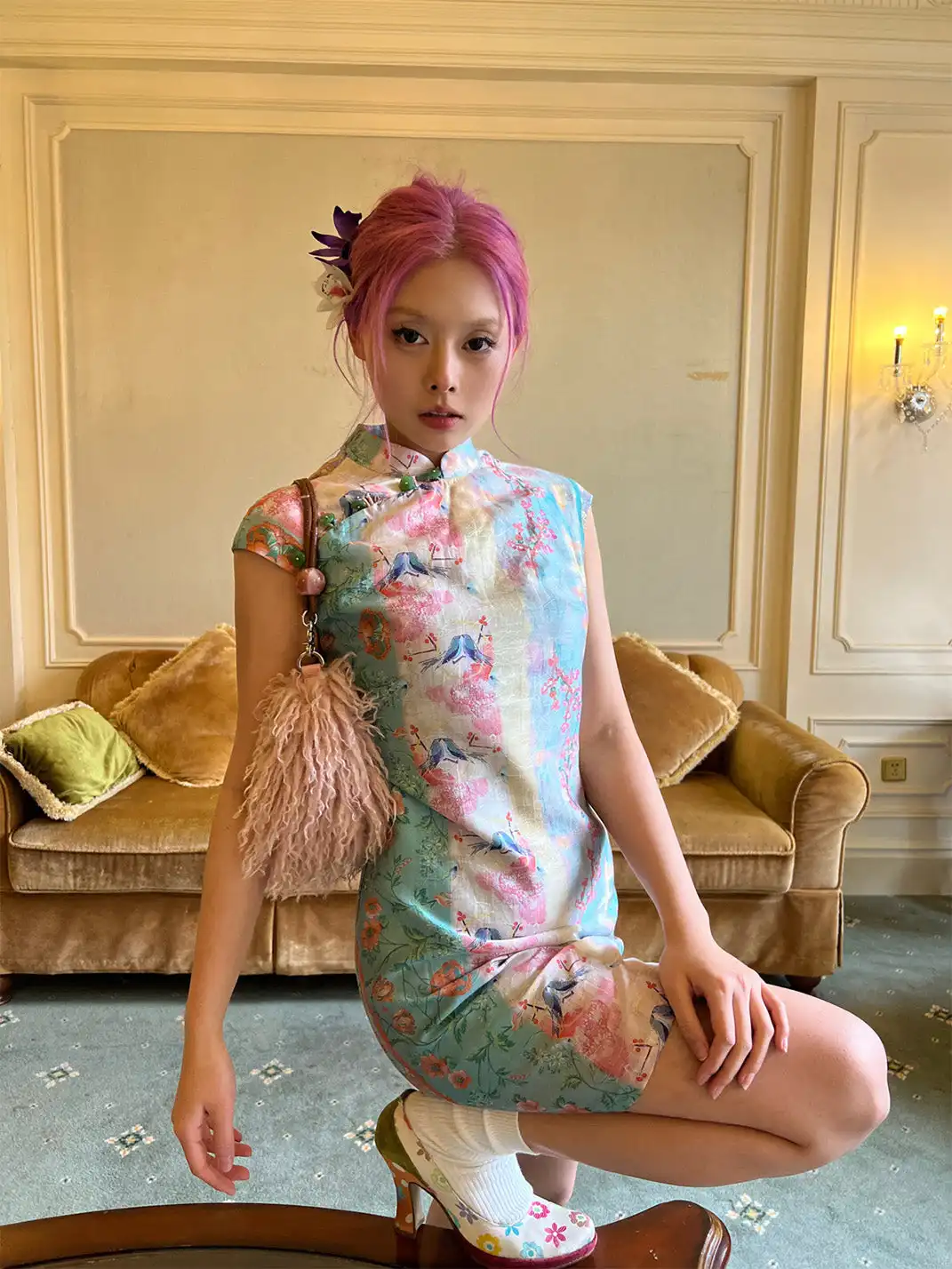 Annie Armor | New Chinese Style Printed Cheongsam Dress