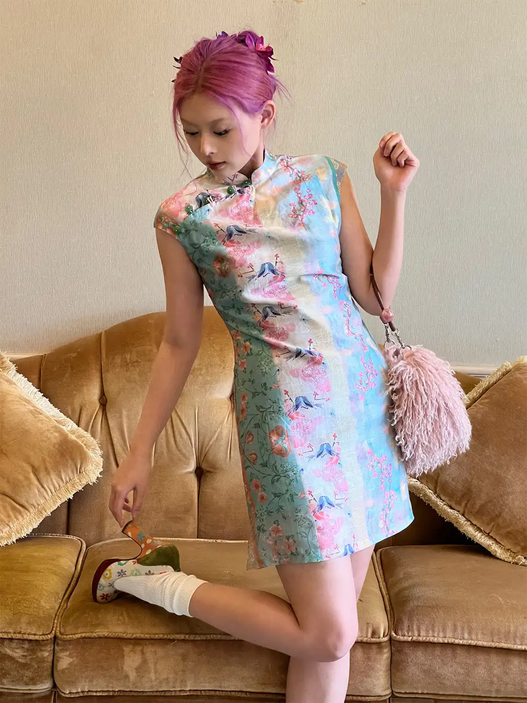 Annie Armor | New Chinese Style Printed Cheongsam Dress